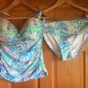 Lilly Pulitzer Flamenco Tankini & Lagoon Sarong Hipster Size 12 Shell of a Party